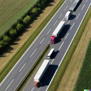 camion de marchandises en train de rouler sur une autoroute vue aérienne