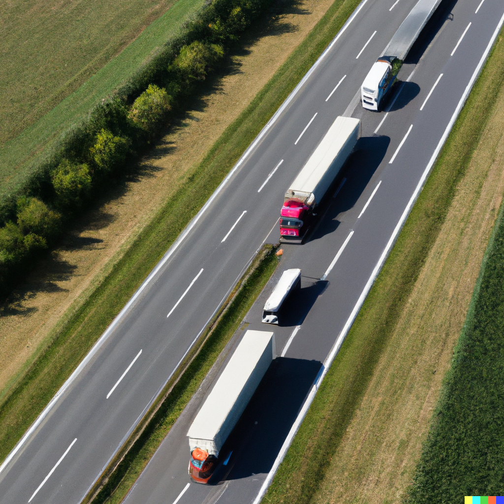 camion de marchandises en train de rouler sur une autoroute vue aérienne